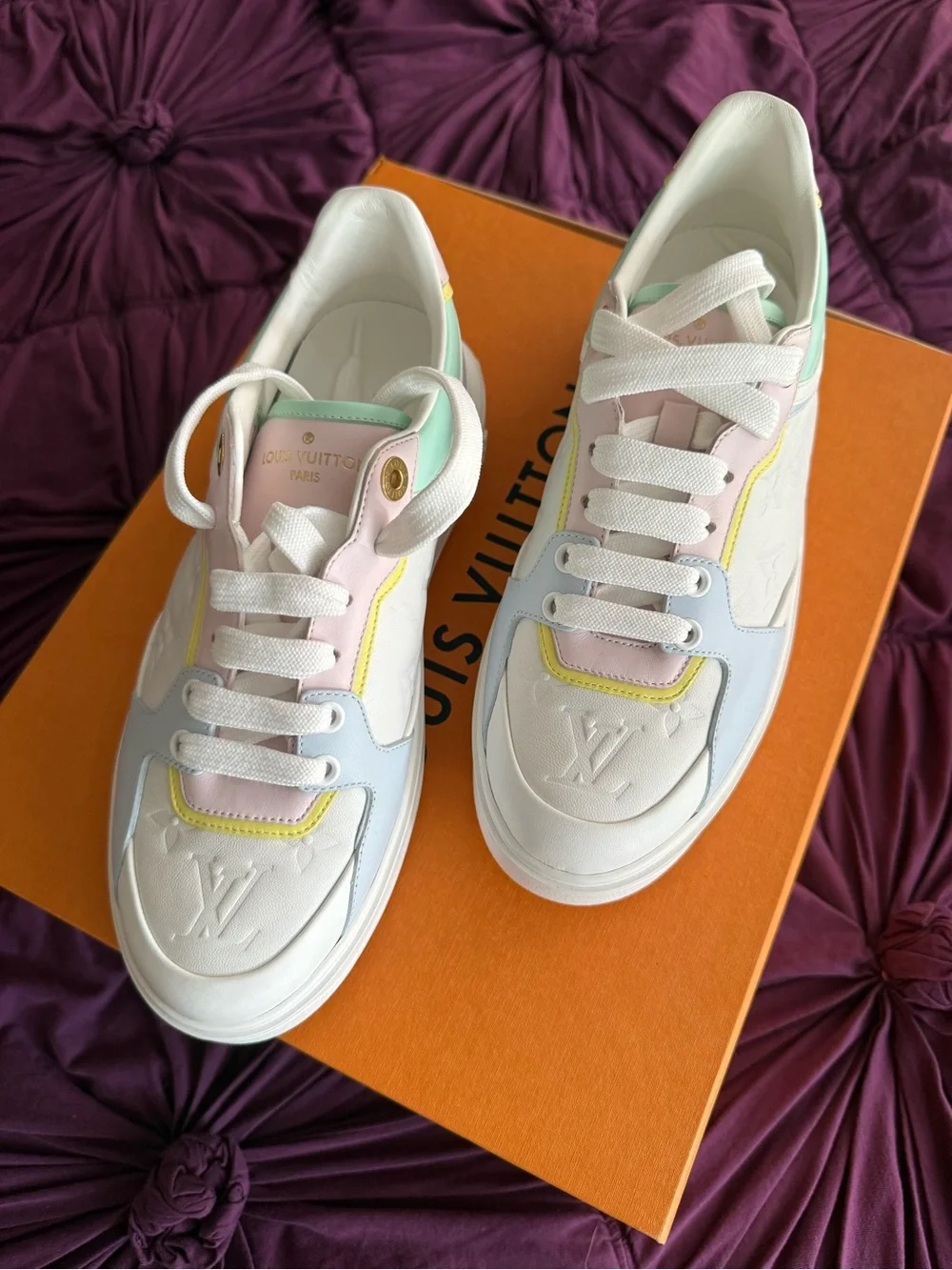 Louis Vuitton Pastel Time Out Low-Top Sneakers in White, Light Blue, Mint, Pink